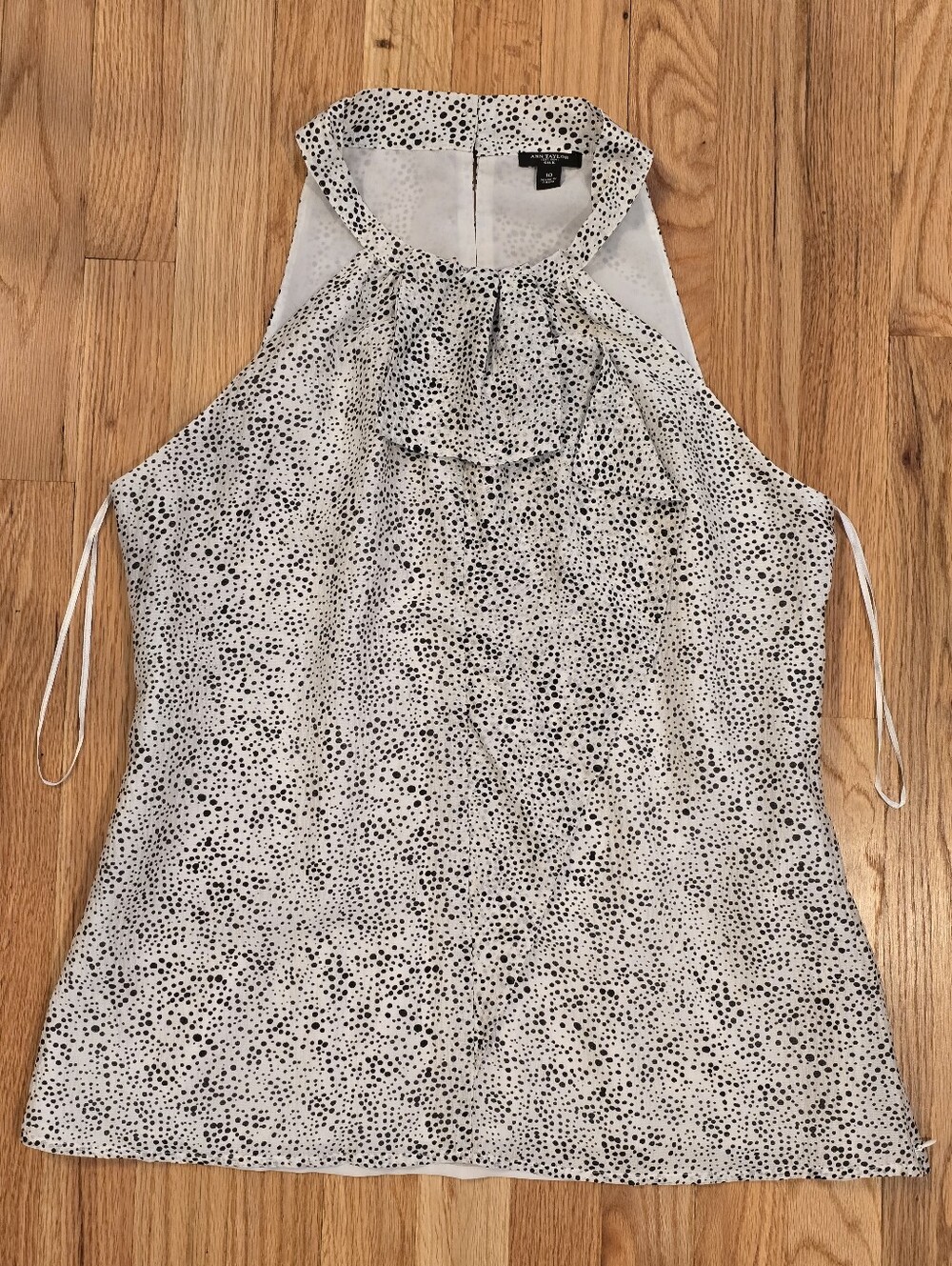 Ann Taylor Silk White Halter Top with Black Dot Print